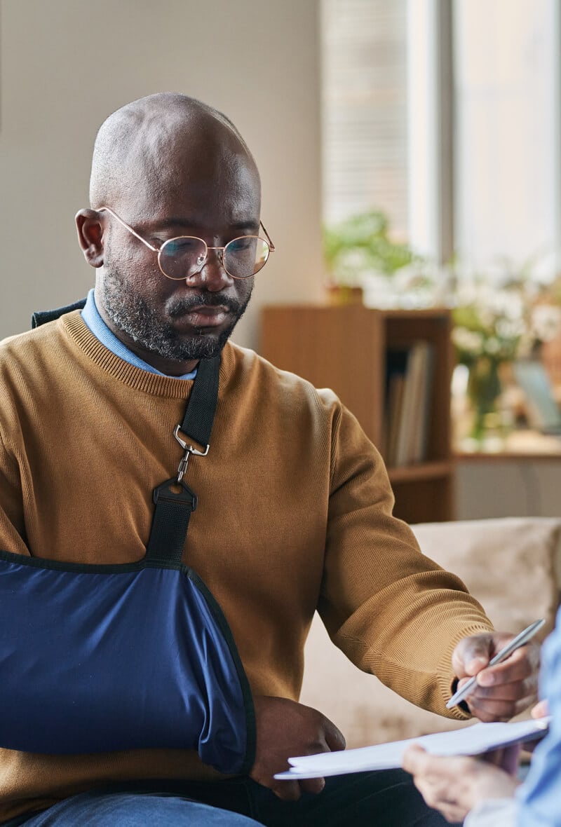 Injured man is receiving expert counsel from Gammon & Grange's Northern Virginia workers' compensation attorneys.