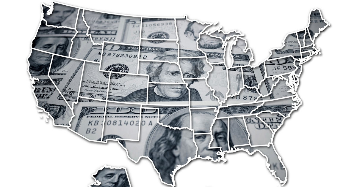 A U.S. map made of U.S. currency reminds citizens that advocating for state opt-in into the federal scholarship tax credit is essential for education funding.