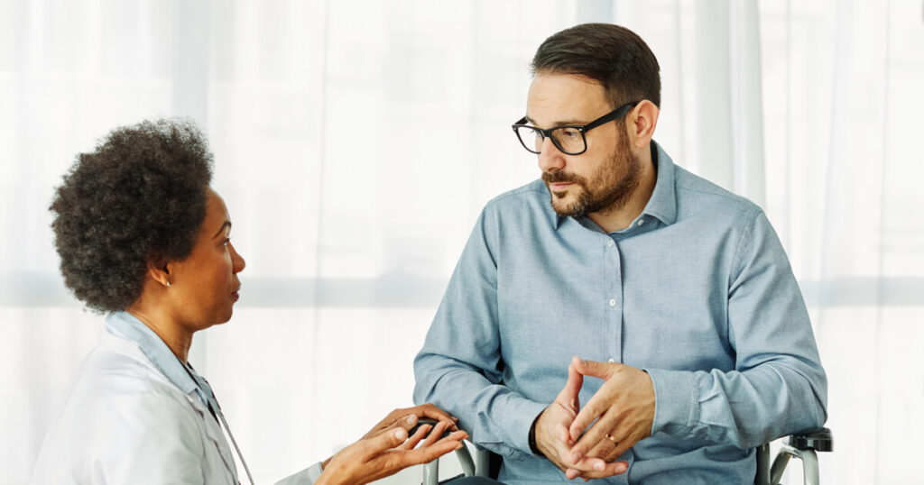 A wheelchair-bound man knows what not to say to workers comp doctor.