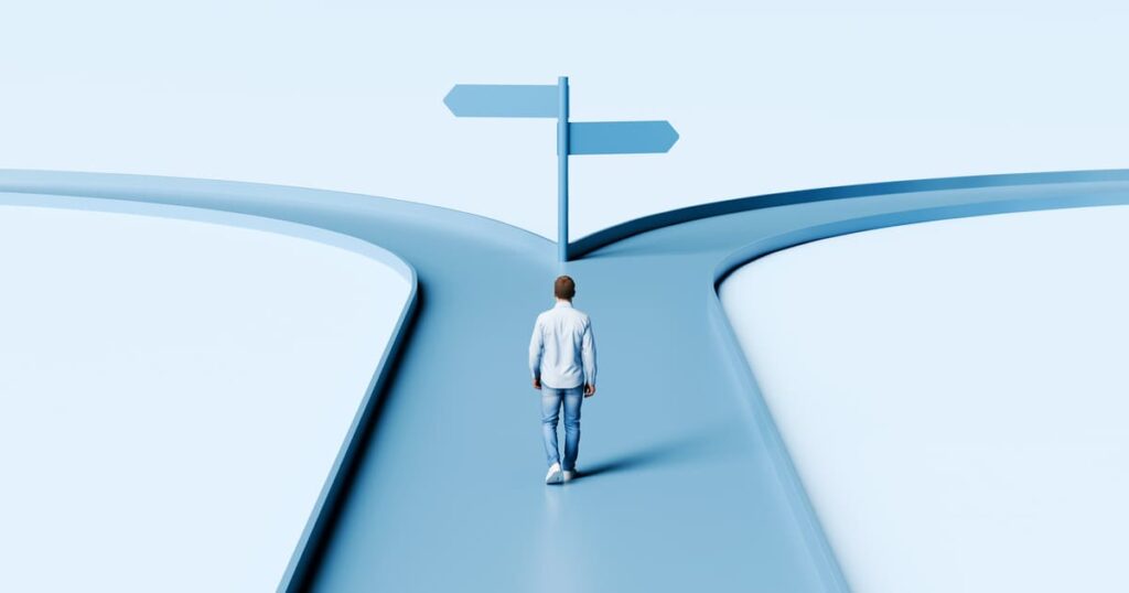 Car accident, without insurance, at fault? A man approaches a crossroads with options before him.